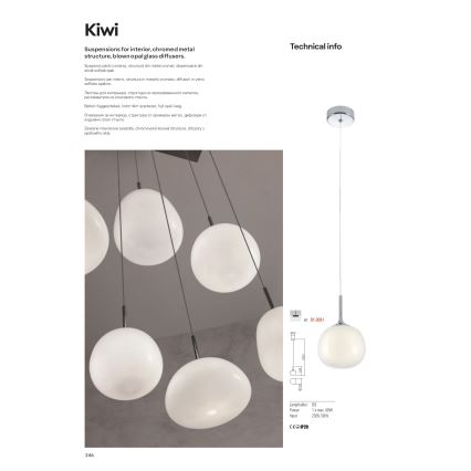Redo 01-2081 - Lustr na lanku KIWI 1xG9/40W/230V pr. 12 cm lesklý chrom/bílá