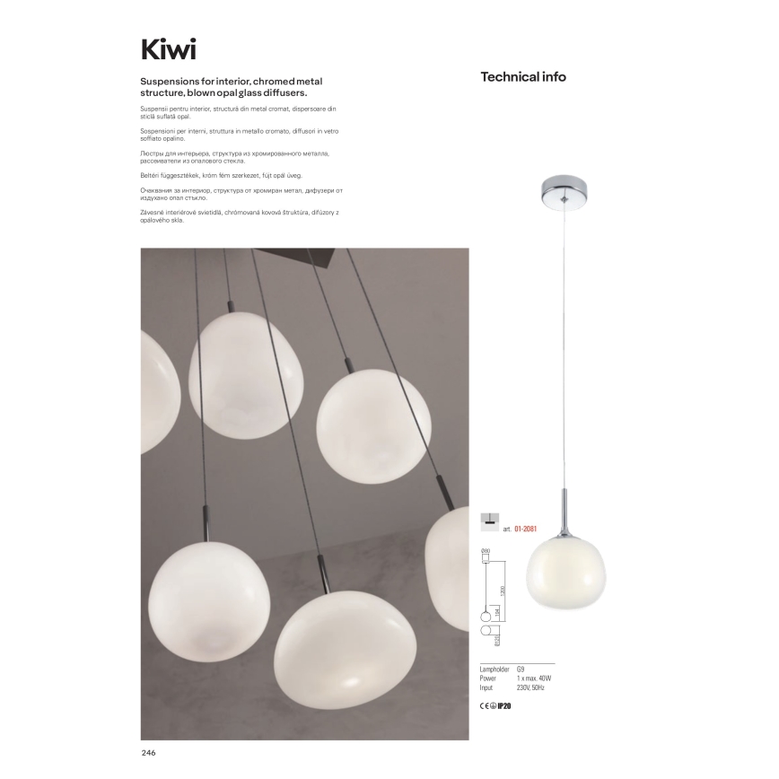 Redo 01-2081 - Lustr na lanku KIWI 1xG9/40W/230V pr. 12 cm lesklý chrom/bílá