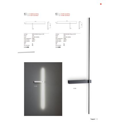Redo 01-2201 - LED Nástěnné svítidlo TANGENT LED/14W/230V 3000K 125,4 cm černá