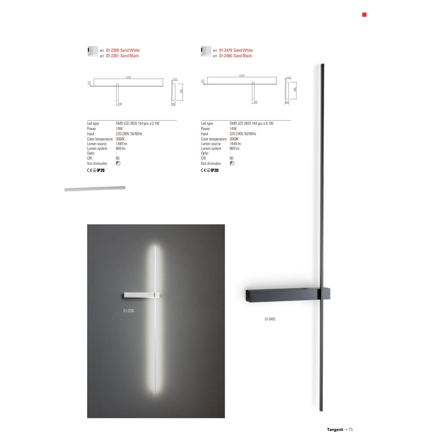 Redo 01-2201 - LED Nástěnné svítidlo TANGENT LED/14W/230V černá