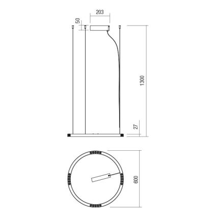 Redo 01-2204 - LED Lustr na lanku UNION LED/34W/230V CRI 90 3000K pr. 60 cm černá