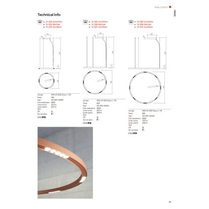 Redo 01-2205 - LED Lustr na lanku UNION LED/50W/230V CRI 90 3000K pr. 90 cm bílá