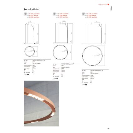 Redo 01-2209 - LED Lustr na lanku UNION LED/68W/230V 3000K pr. 120 cm zlatá