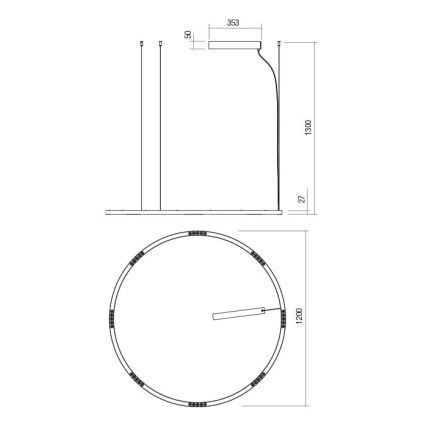 Redo 01-2209 - LED Lustr na lanku UNION LED/68W/230V CRI 90 3000K pr. 120 cm zlatá