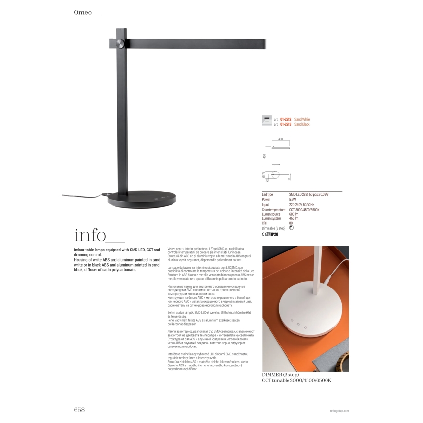 Redo 01-2213 - LED Stmívatelná dotyková stolní lampa OMEO LED/5,5W/230V 3000/4500/6500K černá