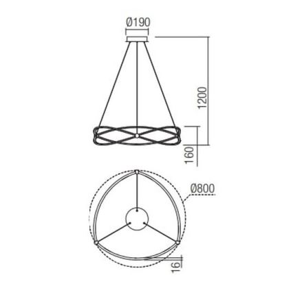 Redo 01-2254 - LED Stmívatelný lustr na lanku QUARK LED/54W/230V 3000K pr. 80 cm černá