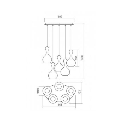 Redo 01-2263 - Lustr na lanku LOB 5xE27/42W/230V měď