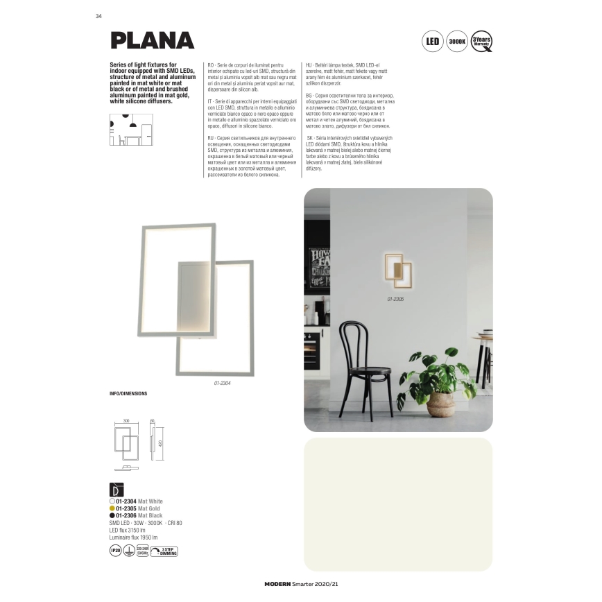 Redo 01-2317 - LED Stmívatelný lustr na lanku PLANA LED/80W/230V zlatá