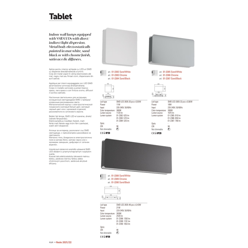 Redo 01-2384 - LED Nástěnné svítidlo TABLET LED/11W/230V 3000K CRI 90 černá