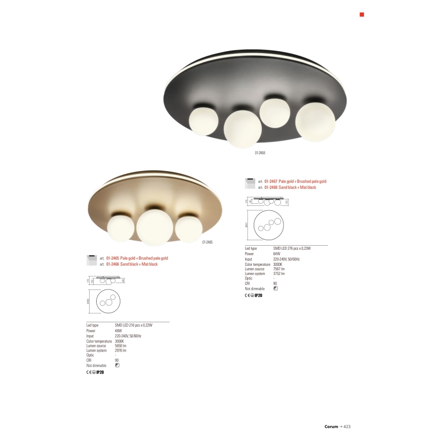 Redo 01-2466 - LED Stropní svítidlo CORUM LED/48W/230V 3000K CRI 90 černá