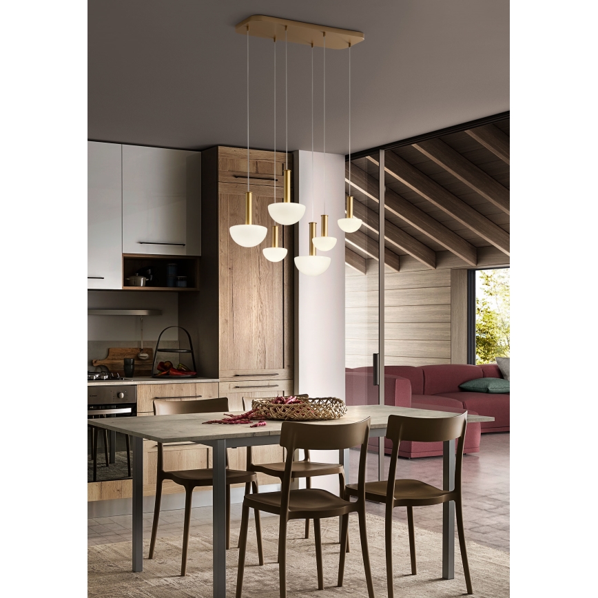 Redo 01-2476 - Lustr na lanku LUMIEN 6xG9/10W/230V zlatá/bílá