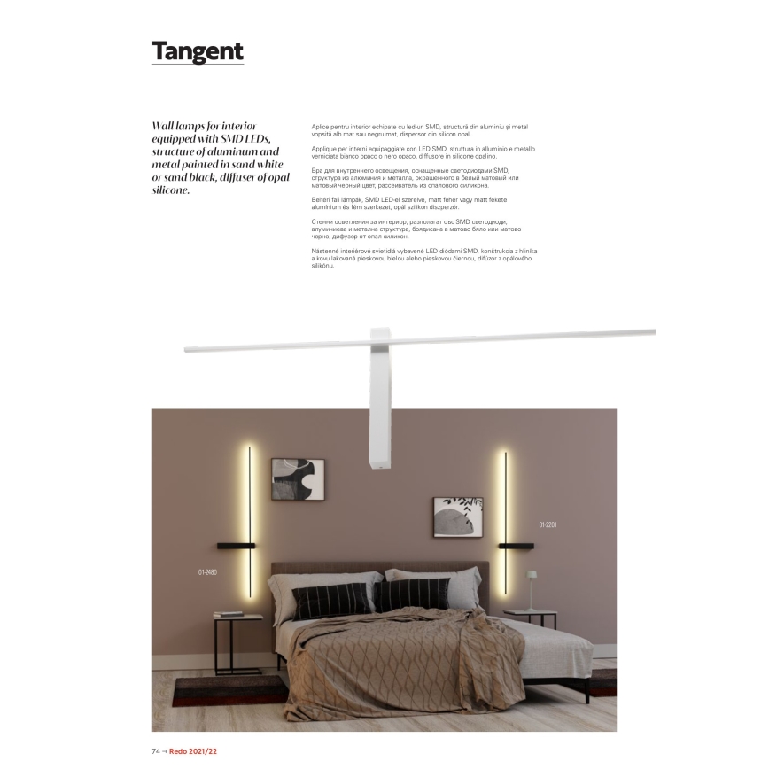 Redo 01-2480 - LED Nástěnné svítidlo TANGENT LED/14W/230V černá
