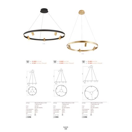 Redo 01-2490 - LED Lustr na lanku SUMMIT LED/38W/230V CRI 90 pr. 61,6 cm zlatá