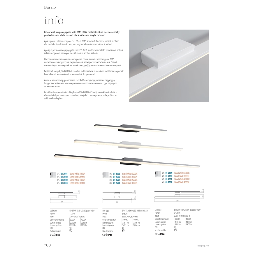 Redo 01-2512 - LED Koupelnové osvětlení zrcadla BARRIO LED/34,32W/230V 120 cm CRI 90 IP44 černá