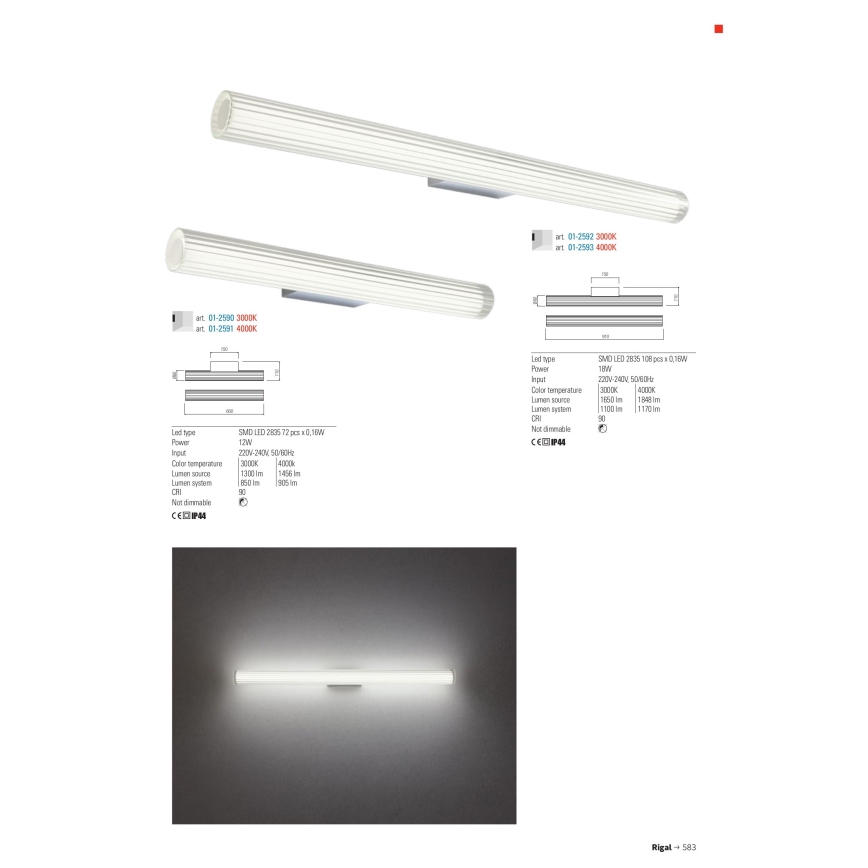 Redo 01-2593 - LED Koupelnové osvětlení zrcadla RIGAL LED/18W/230V 4000K 91 cm CRI 90 IP44 lesklý chrom/bílá