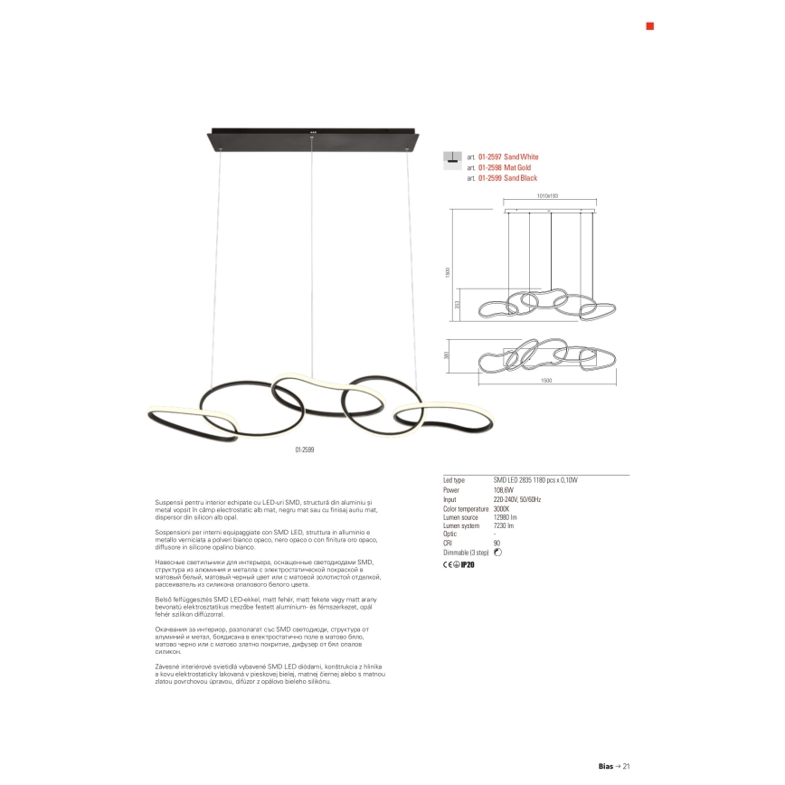 Redo 01-2596 - LED Stmívatelný lustr na lanku BIAS LED/87,4W/230V CRI 90 3000K černá