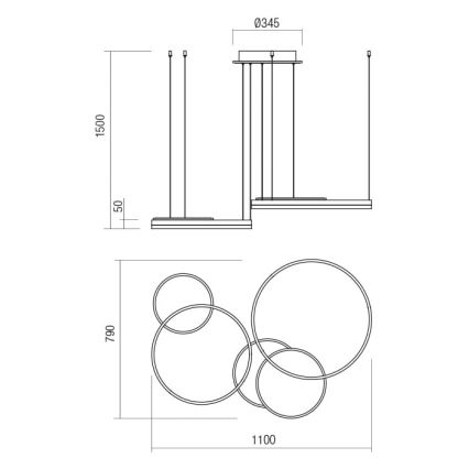 Redo 01-2609 - LED Stmívatelný lustr na lanku SIGUA LED/114W/230V CRI 90 3000K zlatá