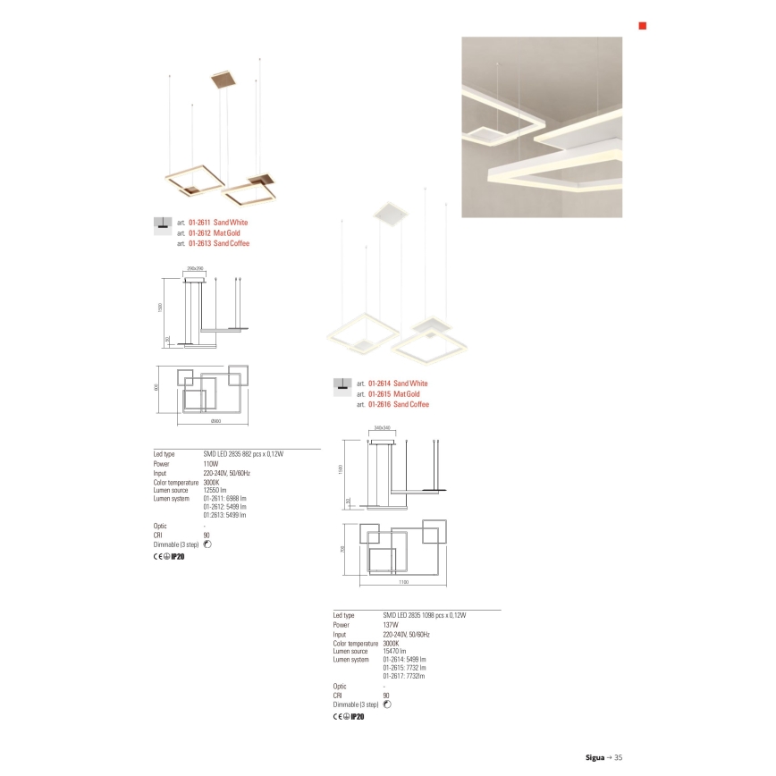 Redo 01-2614 - LED Stmívatelný lustr na lanku SIGUA LED/137W/230V CRI 90 bílá