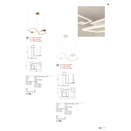 Redo 01-2616 - LED Stmívatelný lustr na lanku SIGUA LED/137W/230V CRI 90 hnědá