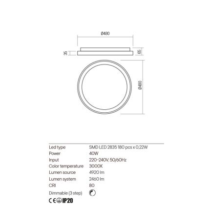 Redo 01-2667 - LED Stmívatelné stropní svítidlo ICONIC LED/40W/230V pr. 48 cm zlatá