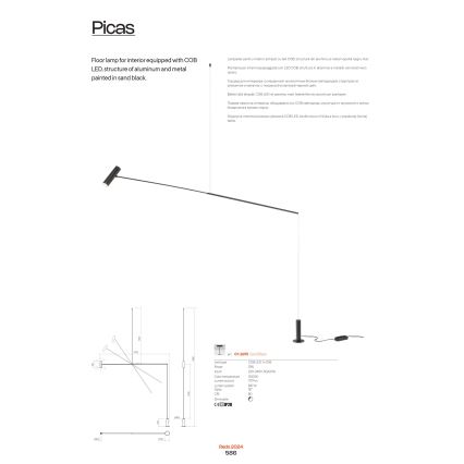 Redo 01-2695 - LED Stmívatelná stojací lampa PICAS LED/12W/230V černá