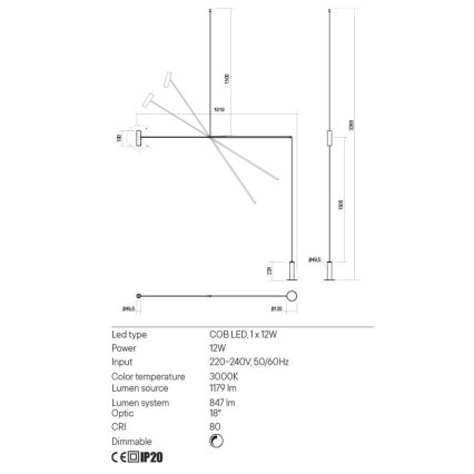 Redo 01-2695 - LED Stmívatelná stojací lampa PICAS LED/12W/230V černá