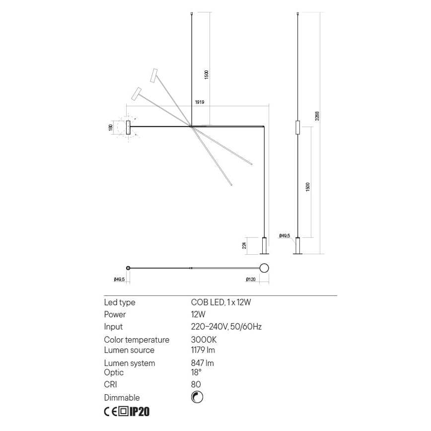 Redo 01-2695 - LED Stmívatelná stojací lampa PICAS LED/12W/230V černá