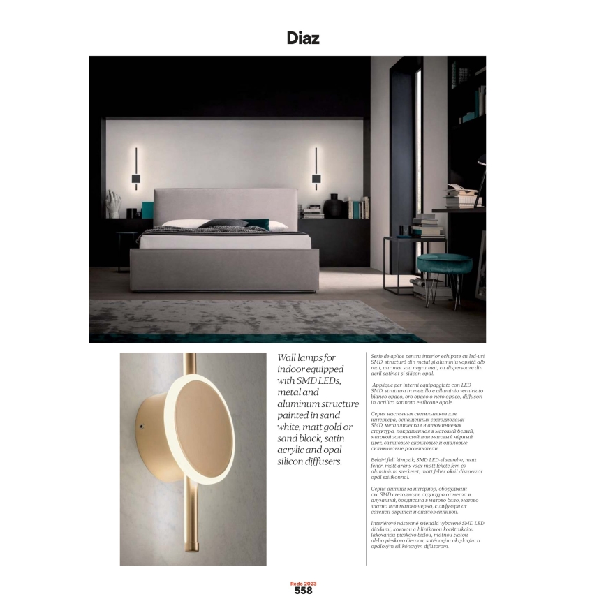 Redo 01-2697 - LED Nástěnné svítidlo DIAZ LED/20W/230V CRI 90 zlatá
