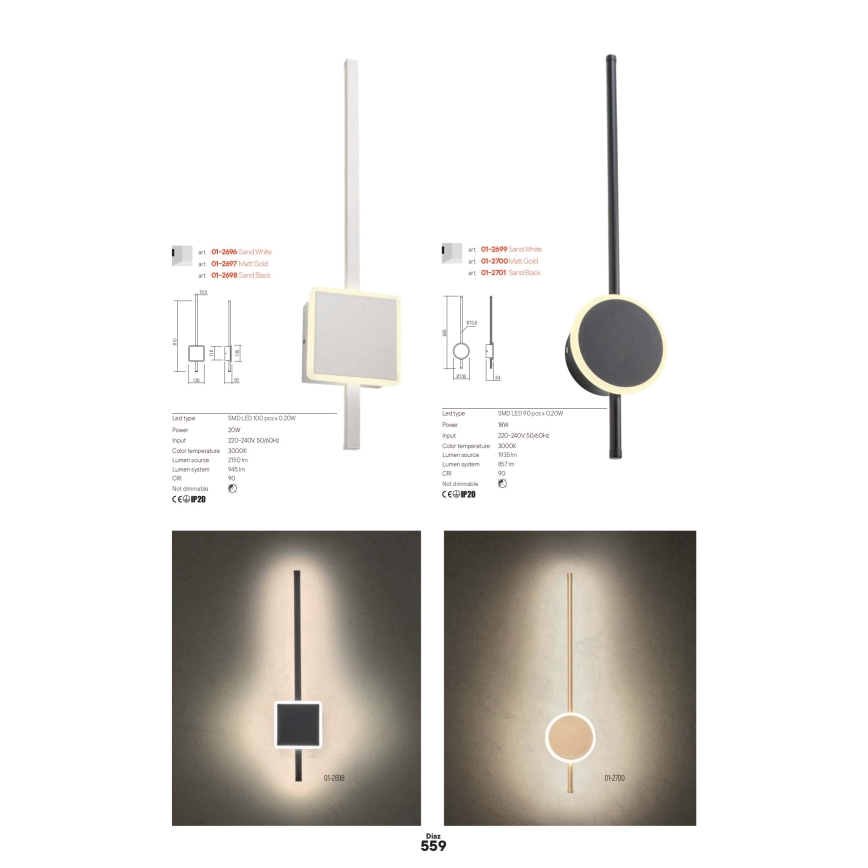 Redo 01-2697 - LED Nástěnné svítidlo DIAZ LED/20W/230V CRI 90 zlatá
