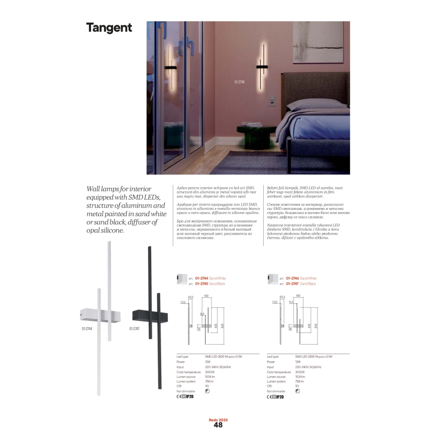 Redo 01-2744 - LED Nástěnné svítidlo TANGENT LED/13W/230V CRI 90 bílá