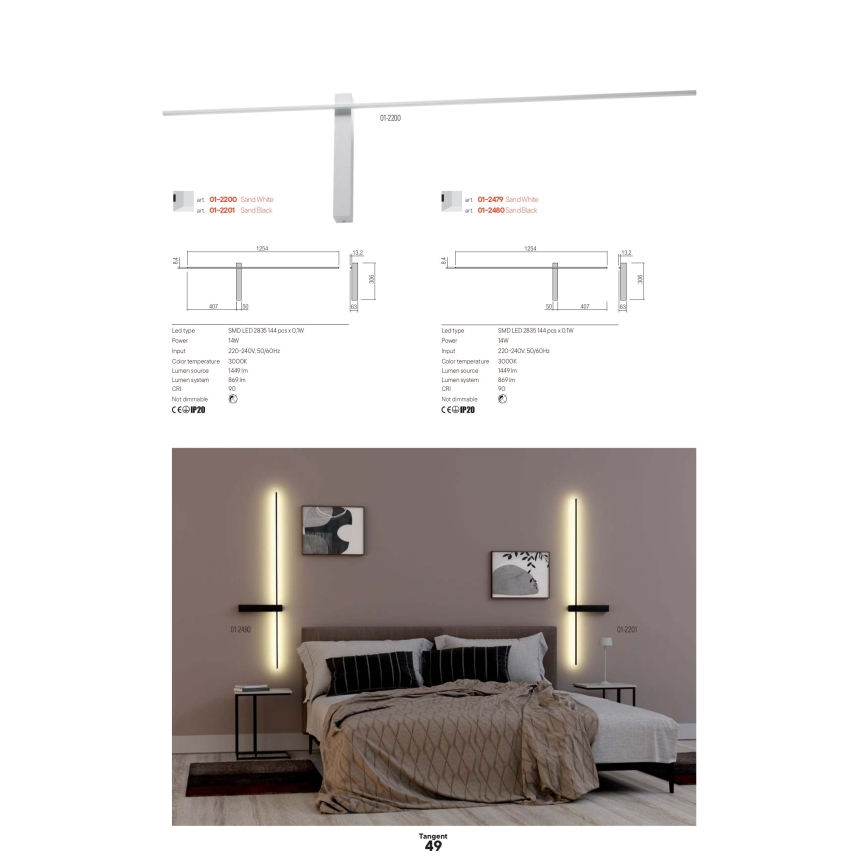 Redo 01-2747 - LED Nástěnné svítidlo TANGENT LED/13W/230V CRI 90 černá