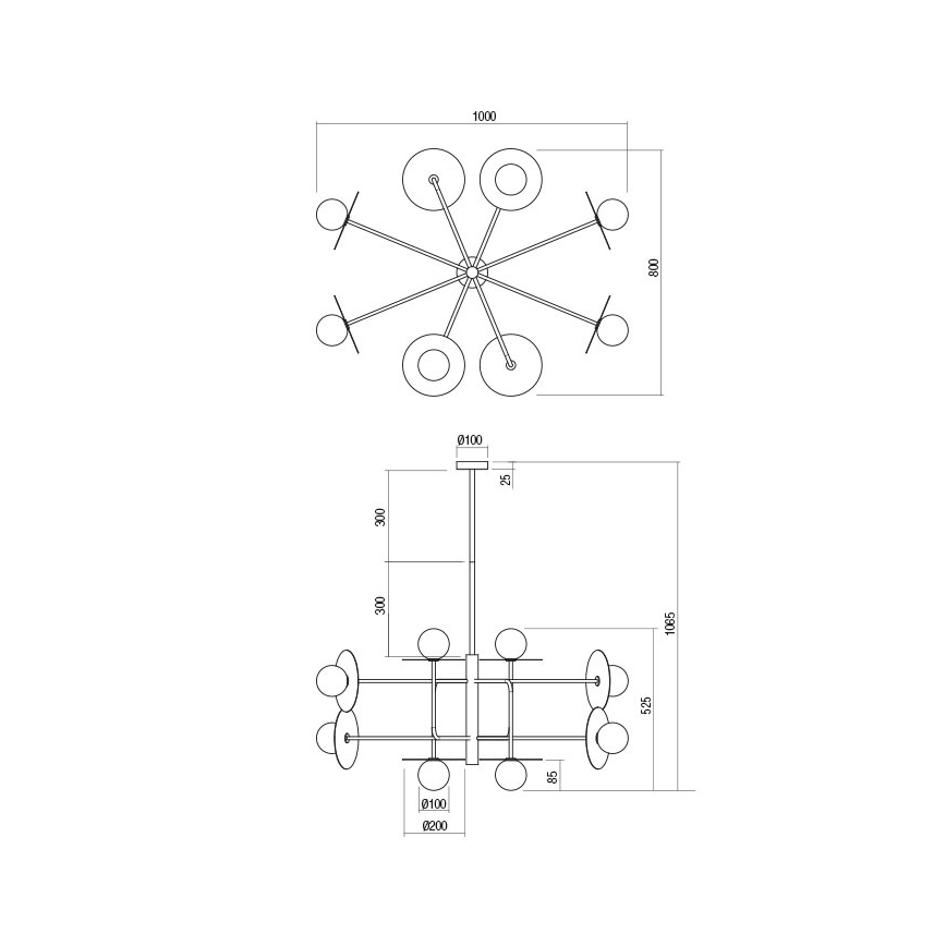 Redo 01-2753 - Lustr na tyči PLATO 8xG9/10W/230V černá