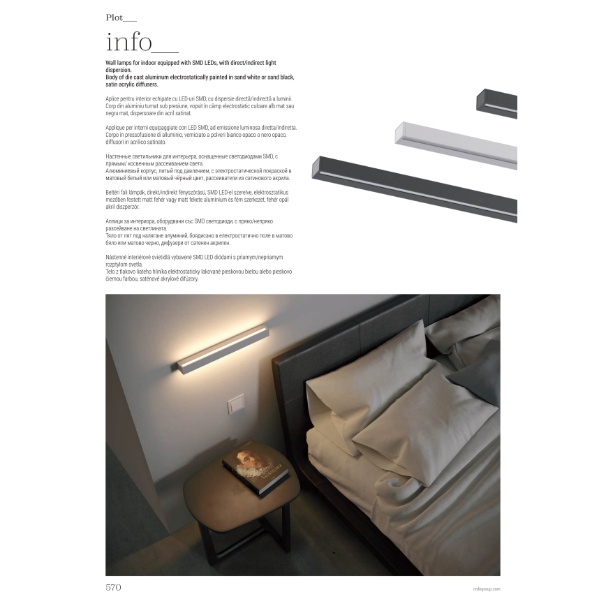Redo 01-2767 - LED Nástěnné svítidlo PLOT LED/35W/230V 120 cm černá