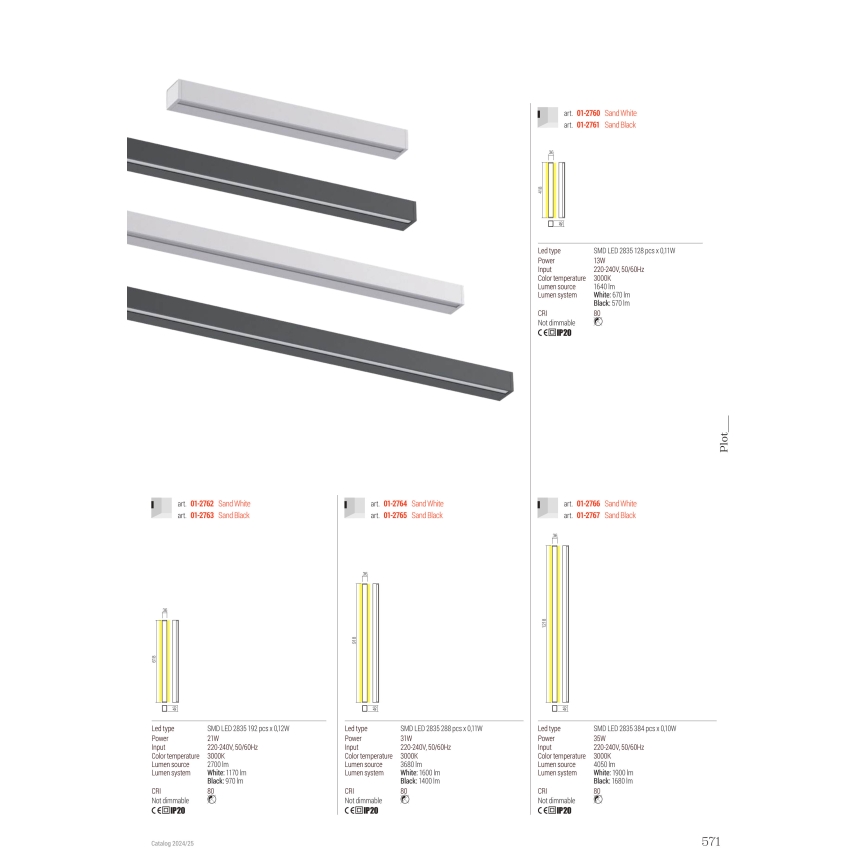 Redo 01-2767 - LED Nástěnné svítidlo PLOT LED/35W/230V 120 cm černá