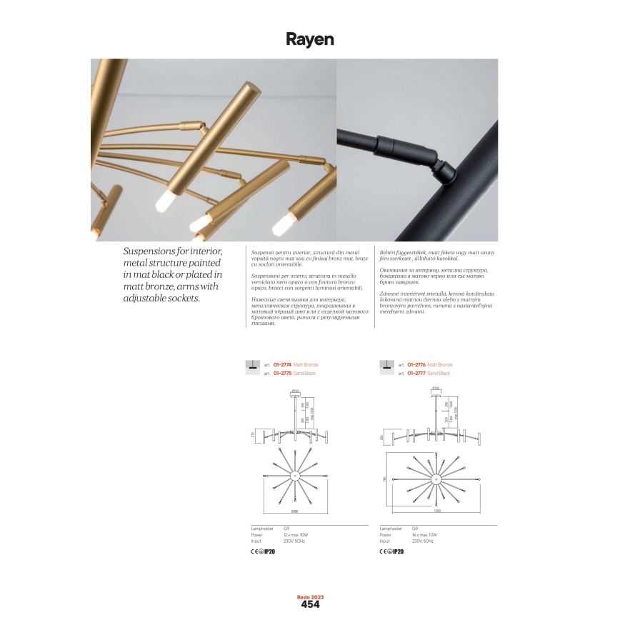 Redo 01-2776 - Lustr na tyči RAYEN 16xG9/10W/230V bronz