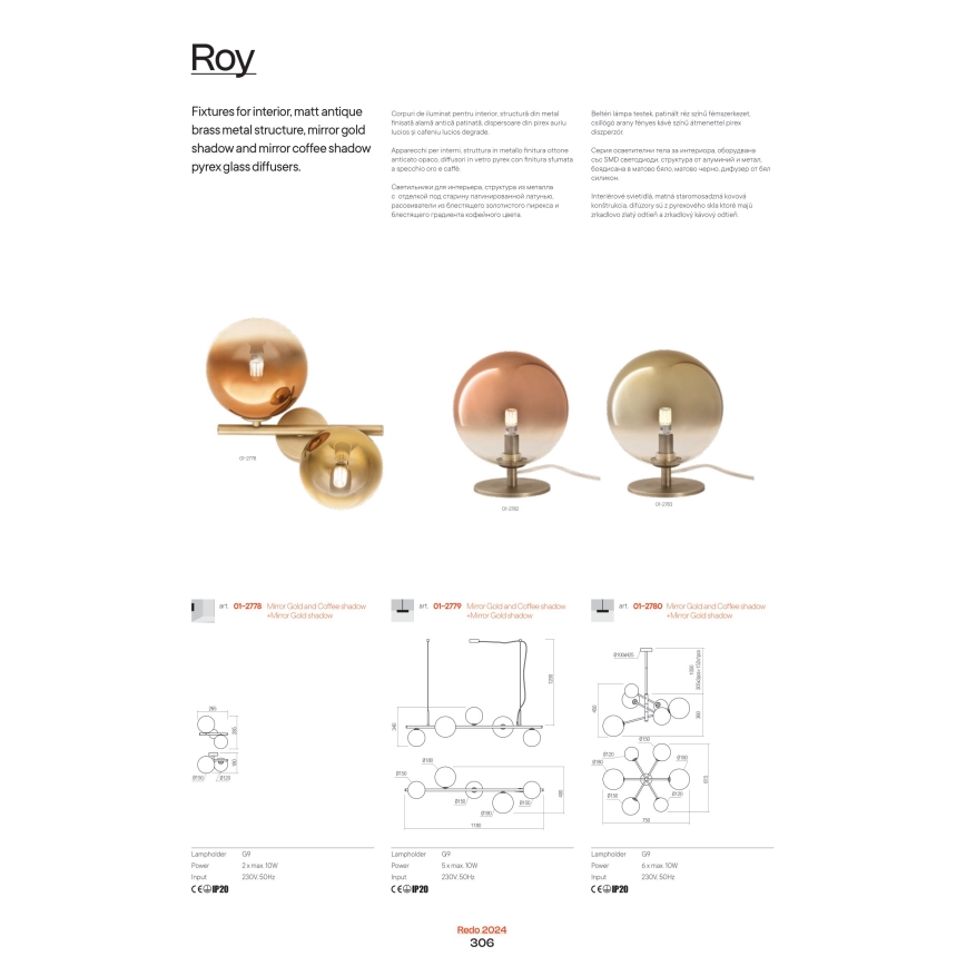 Redo 01-2784 - Stolní lampa ROY 2xG9/10W/230V