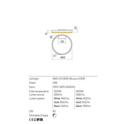 Redo 01-2835 - LED Stmívatelné nástěnné svítidlo FEBE LED/24W/230V zlatá