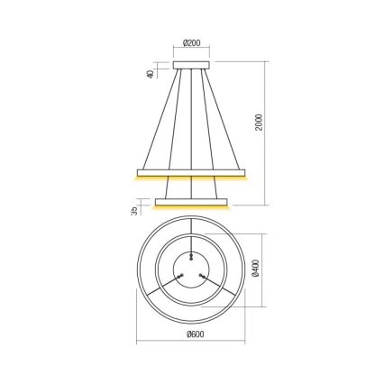 Redo 01-2889 - LED Stmívatelný lustr na lanku FEBE LED/62W/230V zlatá