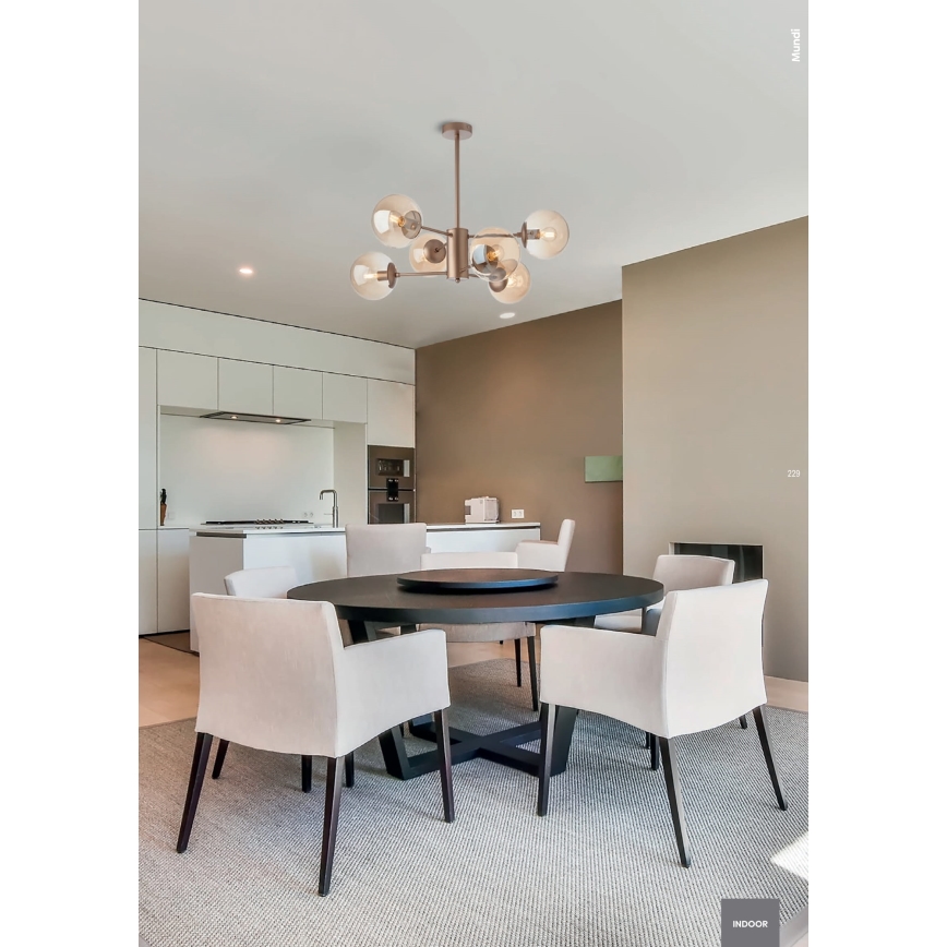 Redo 01-2943 - Lustr na tyči MUNDI 6xE14/28W/230V měď/kouřová