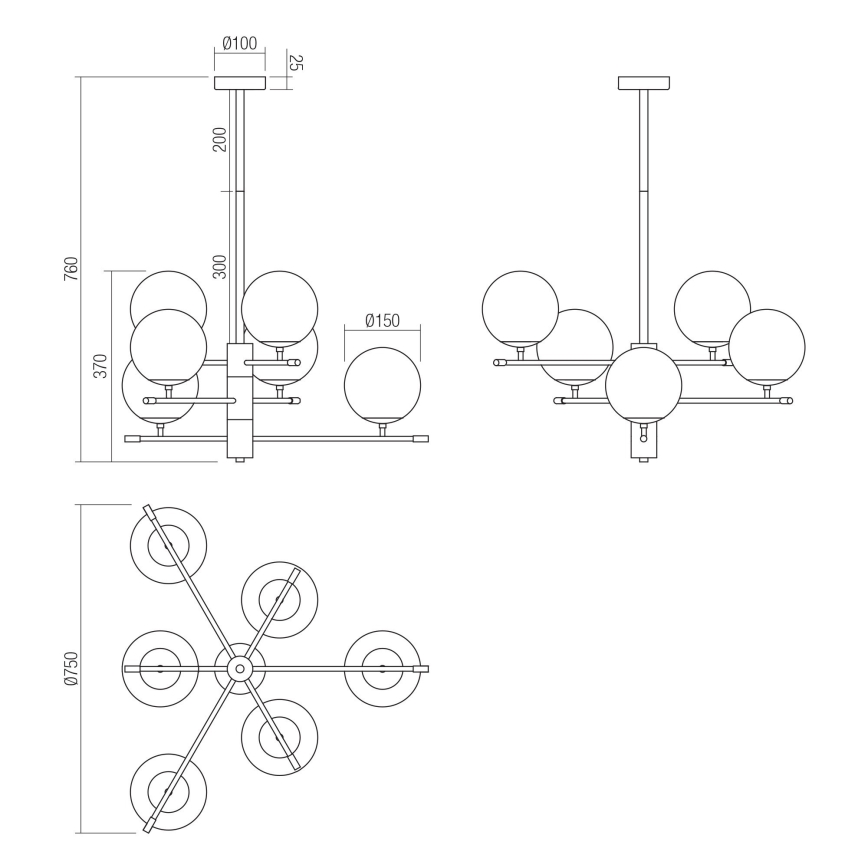 Redo 01-2950 - Lustr na tyči ESSENTIAL 6xE14/28W/230V
