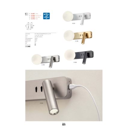 Redo 01-2994 - LED Nástěnné svítidlo OASIS LED/3W/230V + 1xG9/10W USB CRI 90 černá