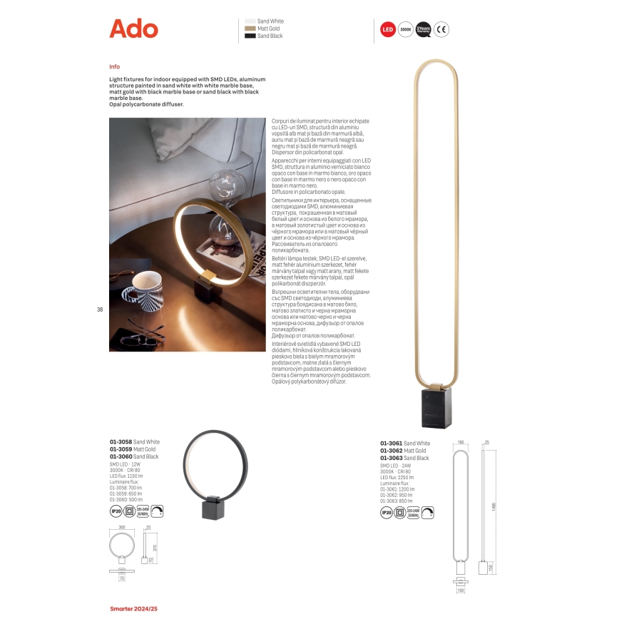 Redo 01-3063 - LED Stmívatelná stojací lampa ADO LED/24W/230V černá