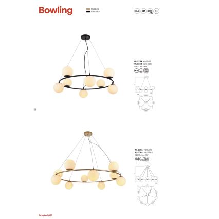 Redo 01-3157 - Lustr na lanku BOWLING 6xE14/28W/230V zlatá