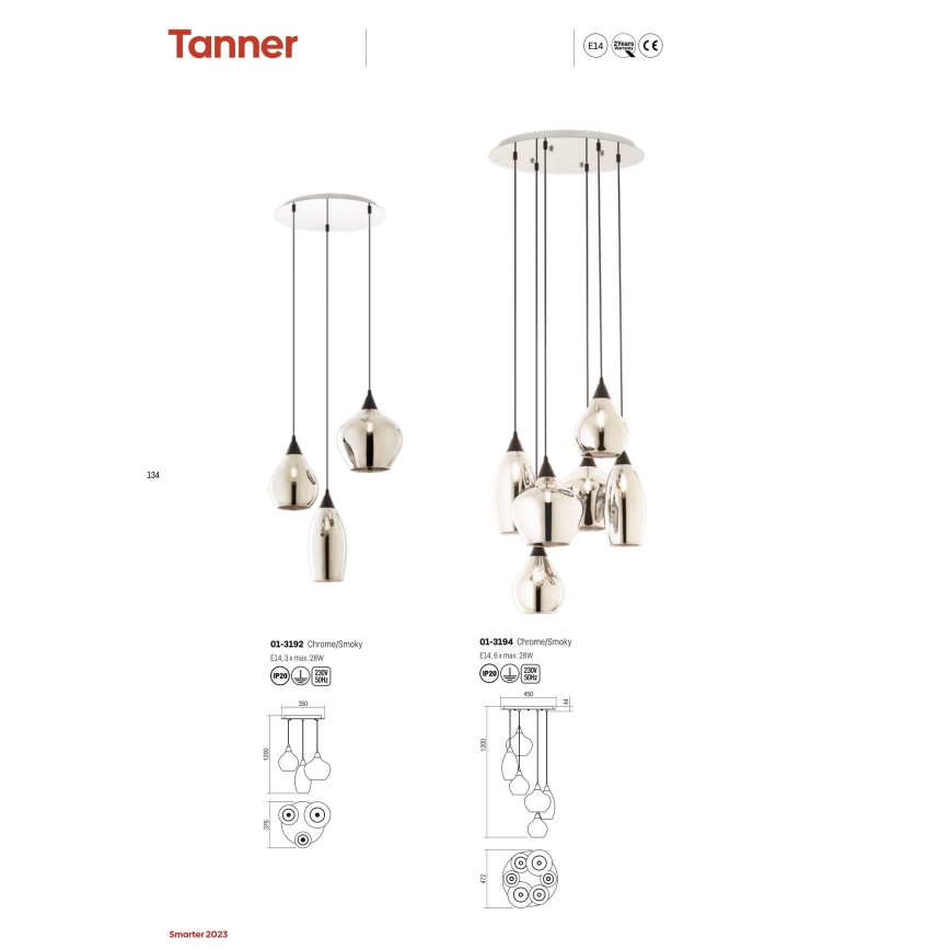 Redo 01-3194 - Lustr na lanku TANNER 6xE14/28W/230V pr. 47,2 cm