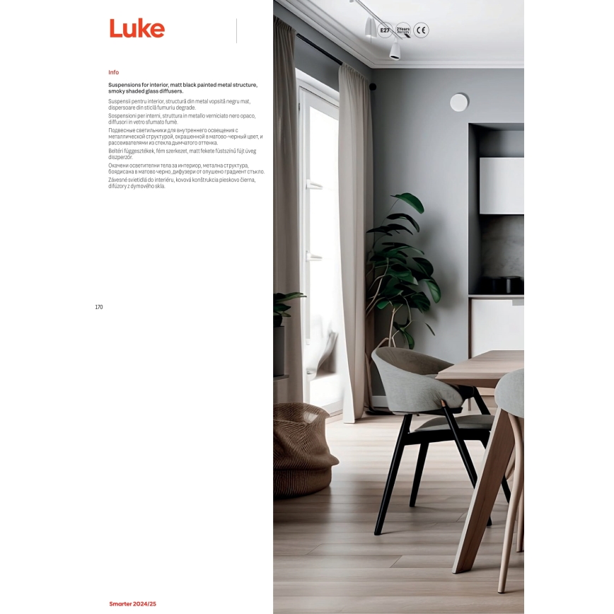 Redo 01-3196 - Lustr na lanku LUKE 1xE27/42W/230V pr. 17 cm černá