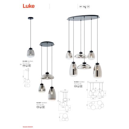Redo 01-3196 - Lustr na lanku LUKE 1xE27/42W/230V pr. 17 cm černá