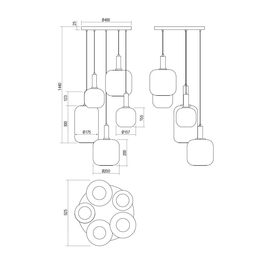 Redo 01-3214 - Lustr na lanku BRINA 5xE27/23W/230V