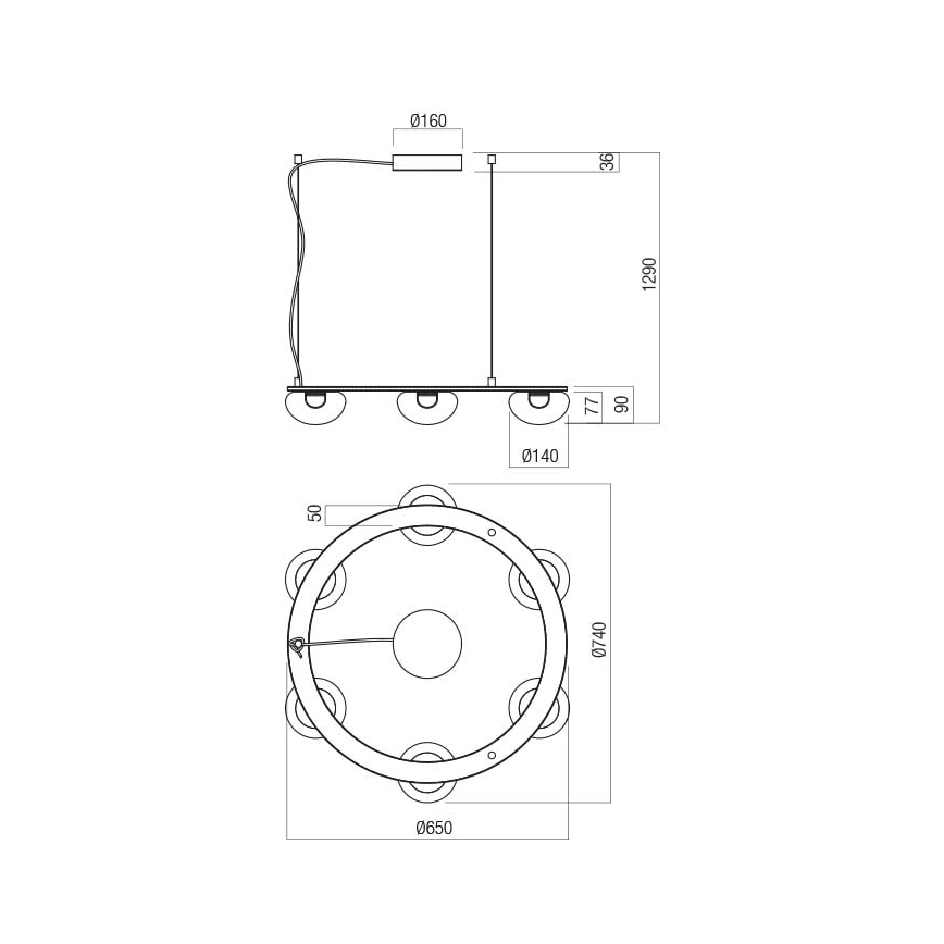 Redo 01-3247- LED Stmívatelný lustr na lanku SINCLAIR LED/37,2W/230V CRI 93 IP21 zlatá
