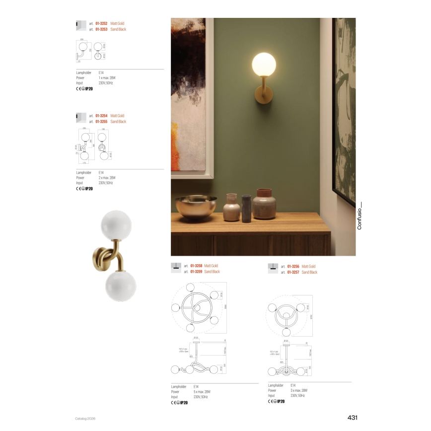 Redo 01-3258 - Lustr na tyči CONFUSIO 5xE14/28W/230V pr. 96 cm zlatá