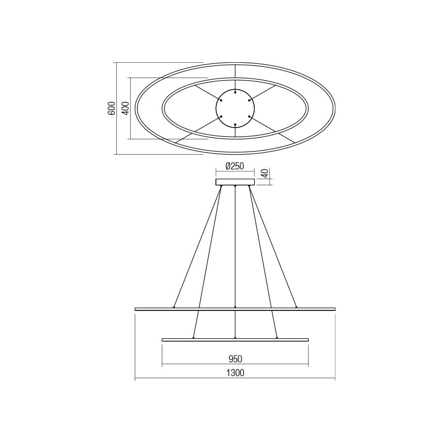 Redo 01-3343 - LED Stmívatelný lustr na lanku LEO LED/115W/230V 3000/4000K CRI 90 černá